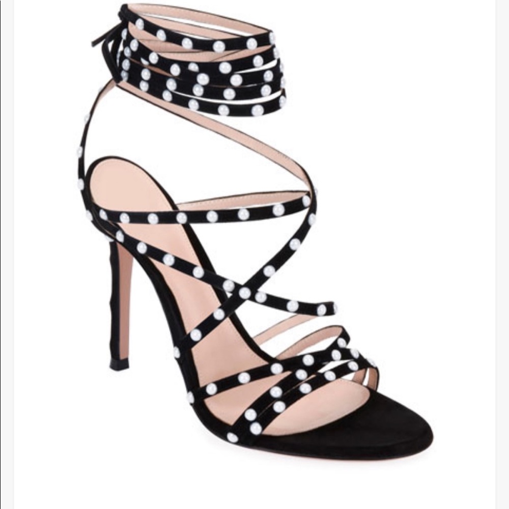 NWT/NIB Gianvito Rossi Camoscio Black and White Heeled Sandal, 36.5